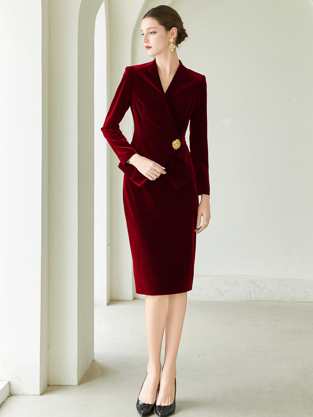 Meliora Château Velvet Skirt Suit, elegant women’s luxury fashion