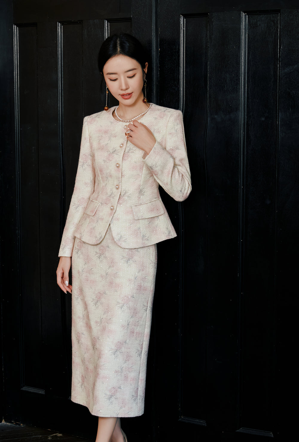 Meliora Arcana Floral Tweed Skirt Suit - elegant women’s luxury fashion