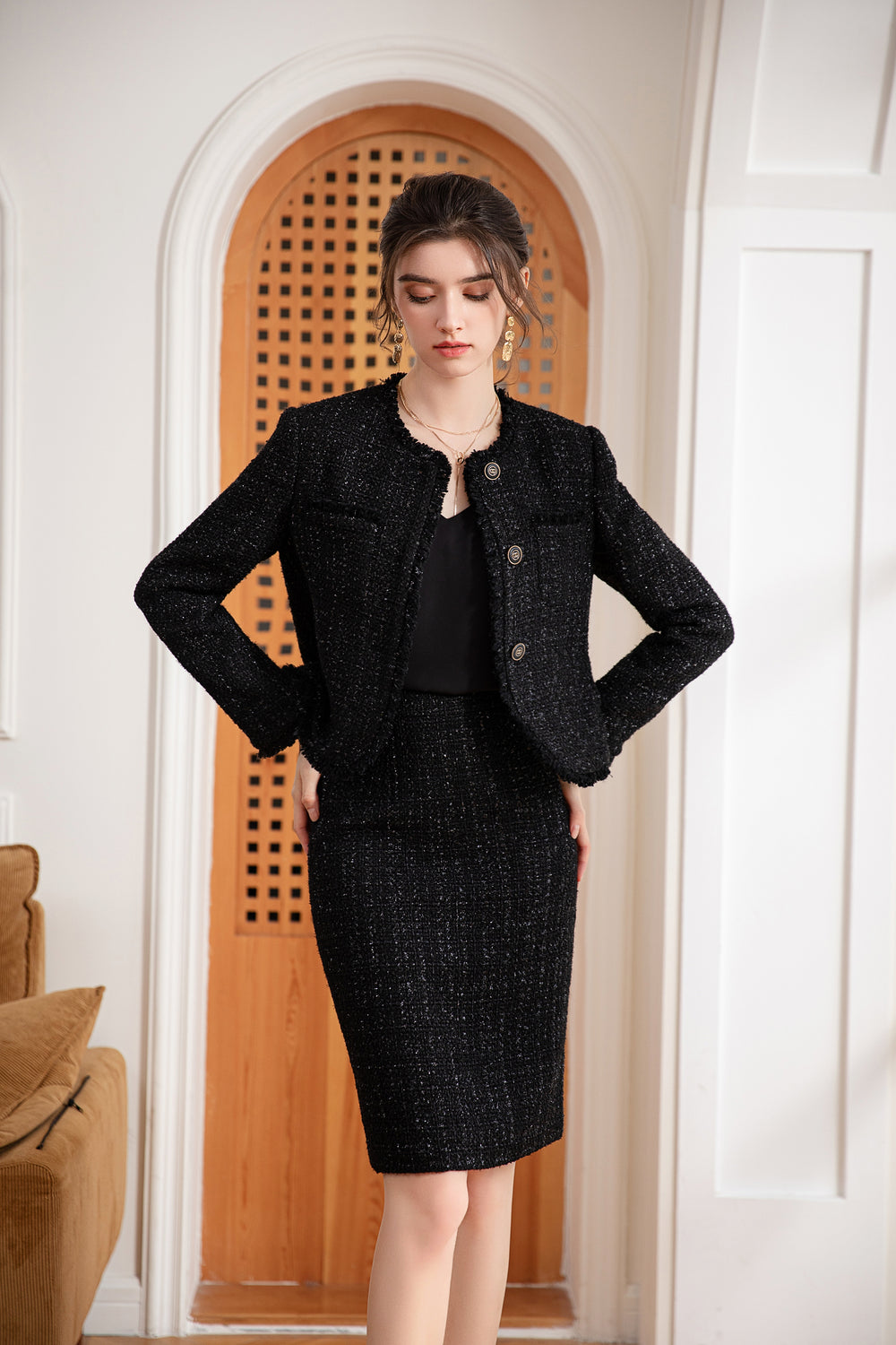 Meliora Cavalleria Tweed Skirt Suit - elegant women’s luxury fashion