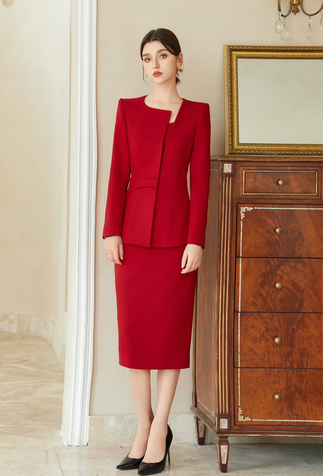 Meliora Sangria Rouge Dress Suit - elegant women’s luxury fashion