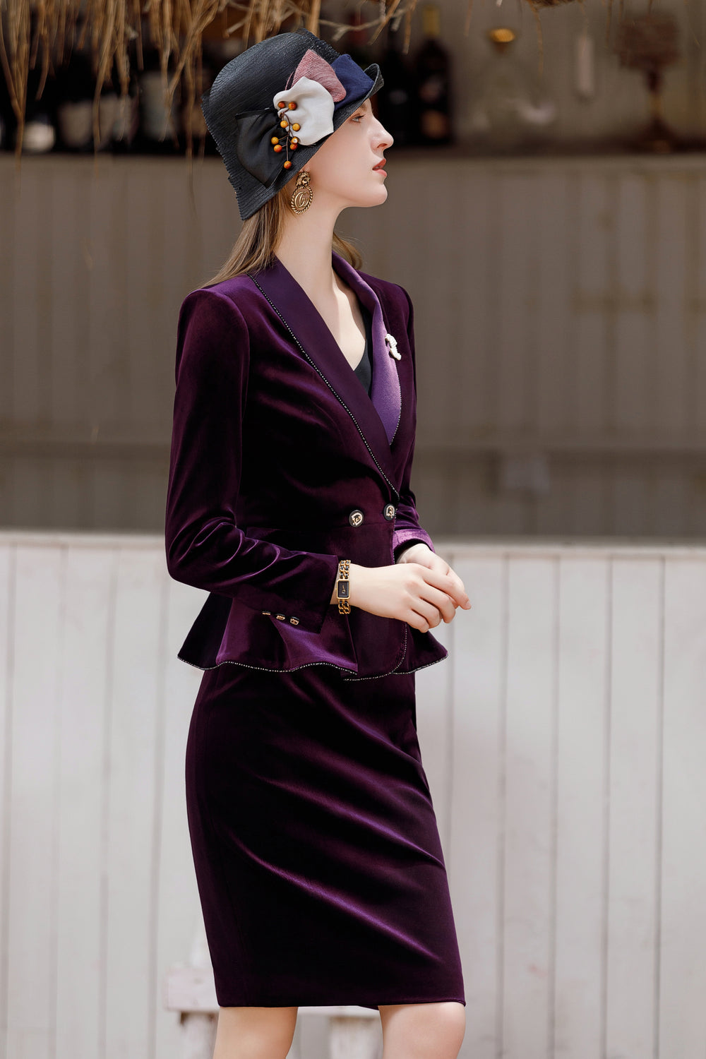 Meliora Midnight Mardi Gras Velvet Skirt Suit - elegant women’s luxury fashion