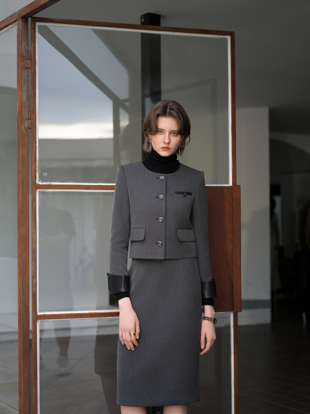 Meliora Steel Charcoal Tweed Skirt Suit - elegant women’s luxury fashion