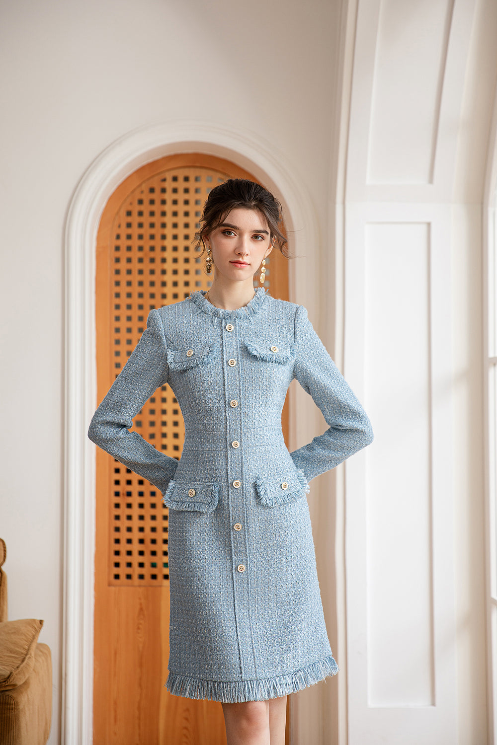 Meliora Bleu Ciel Tweed Dress - elegant women’s luxury fashion