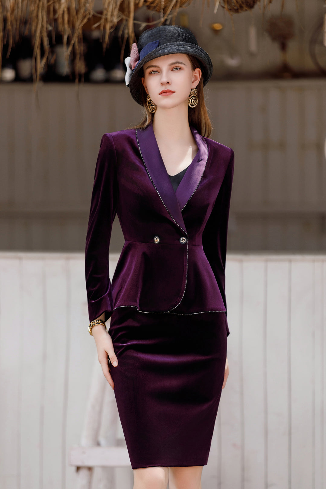 Meliora Midnight Mardi Gras Velvet Skirt Suit - elegant women’s luxury fashion