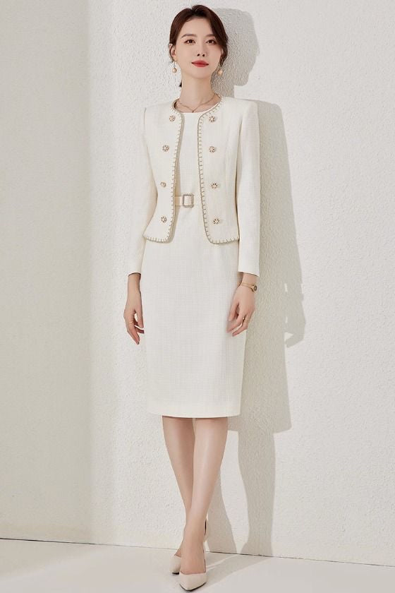 Meliora Marble White & Gold Dress Suit - elegant women’s luxury fashion