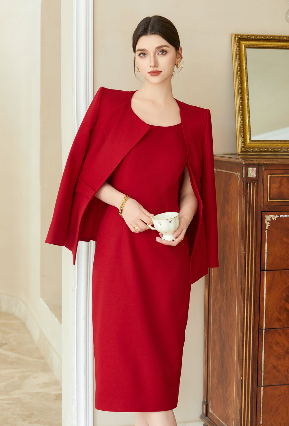 Meliora Sangria Rouge Dress Suit - elegant women’s luxury fashion