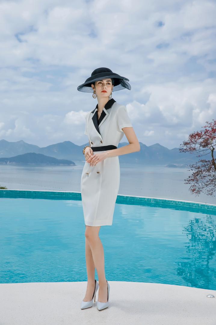 Meliora White and Black Short Sleeve Dress - Elegant women's clothing