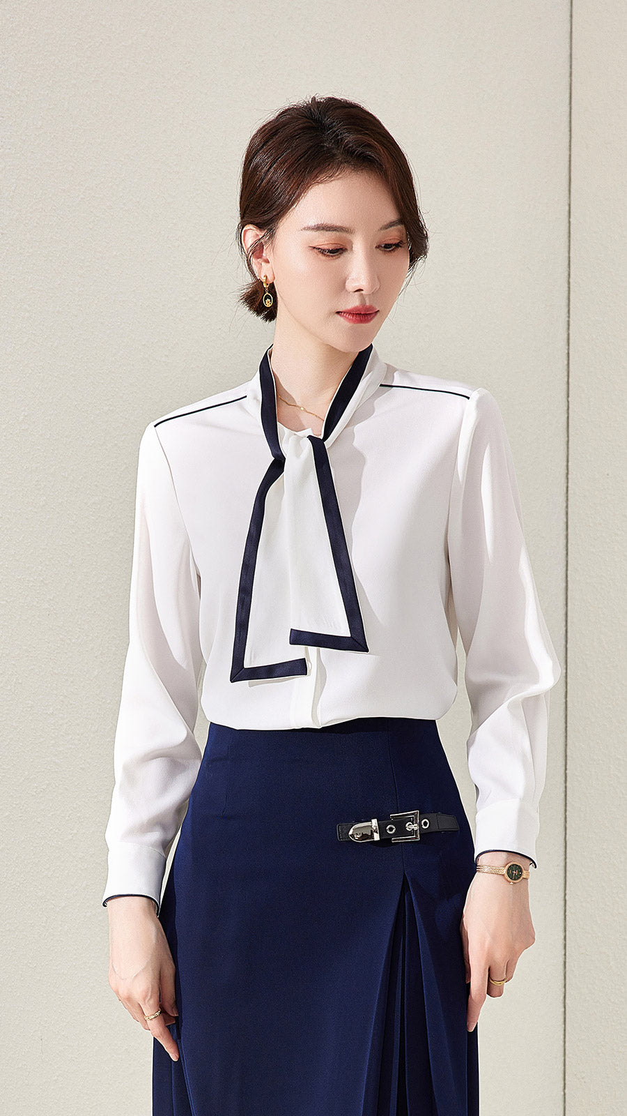 Meliora Bow Tie Neck Blouse - elegant women’s luxury fashion
