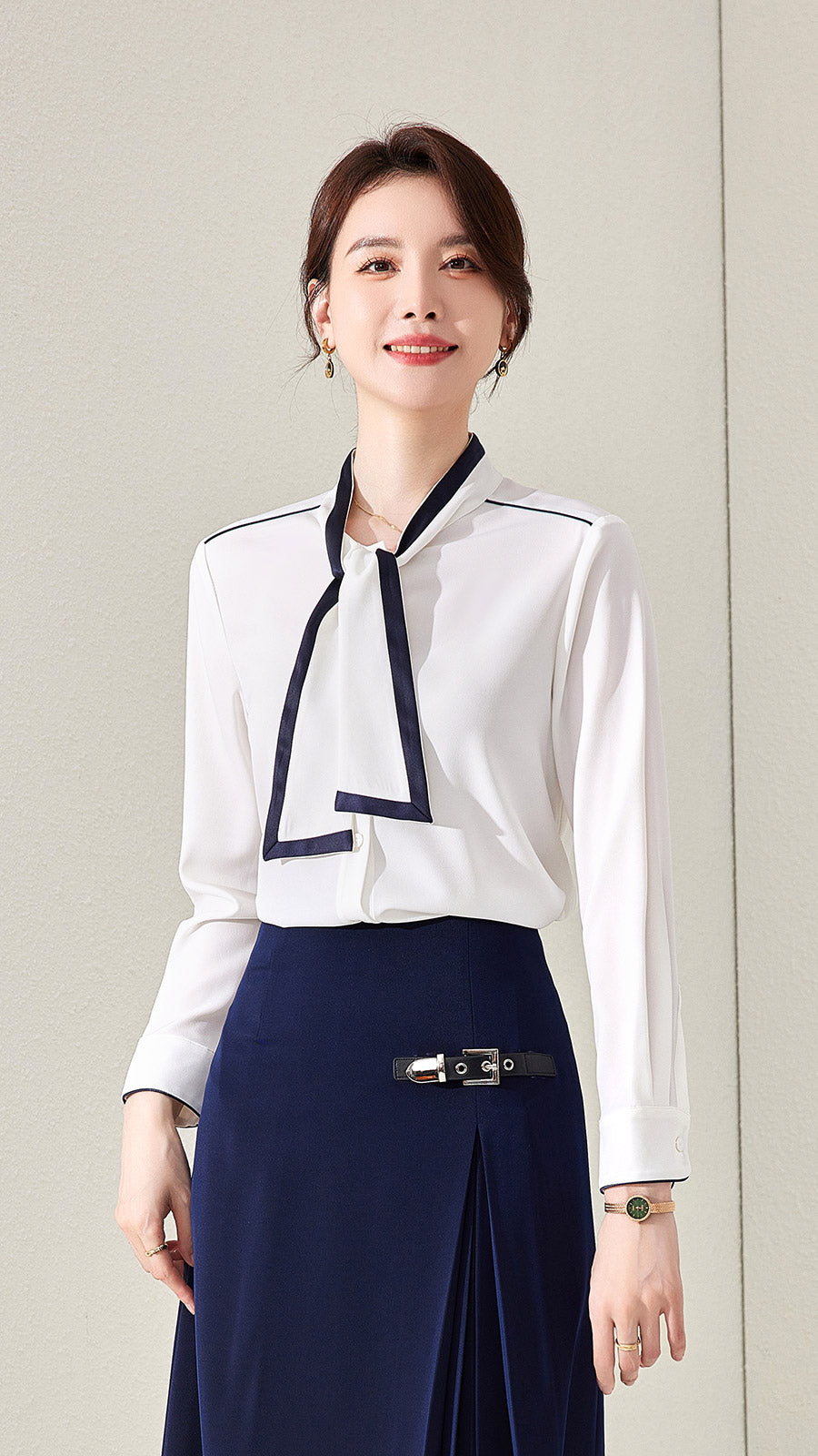 Meliora Bow Tie Neck Blouse - elegant women’s luxury fashion
