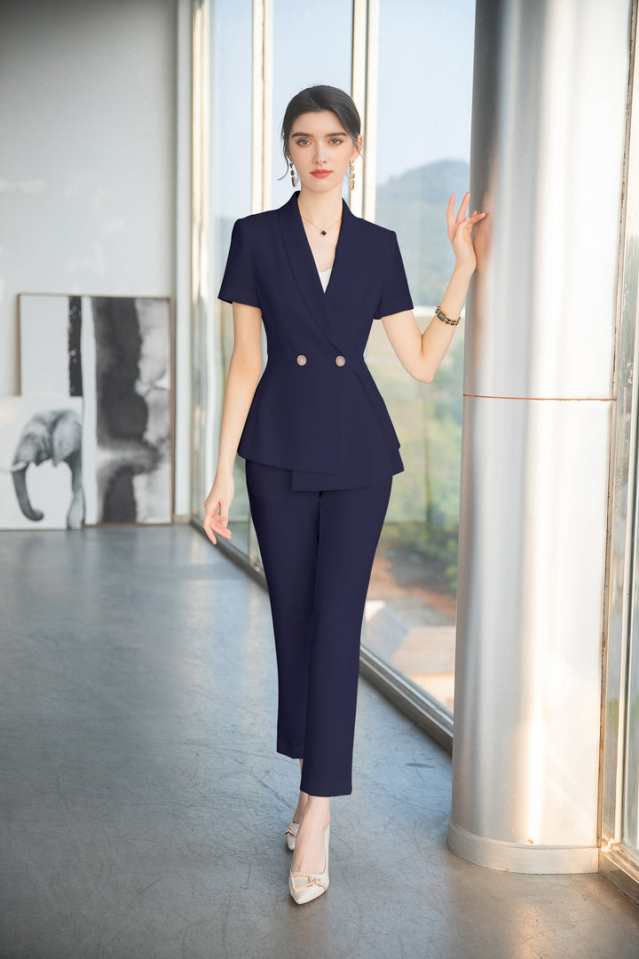 Meliora Ethereal Melody Navy Trouser Suit - Elegant women's fashion wear ,London UK.
