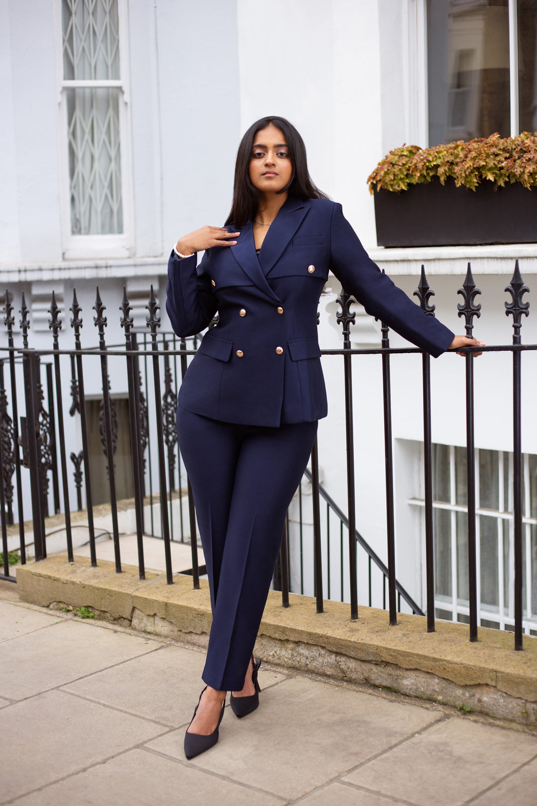 Meliora Magna Double Breasted Navy Trouser Suit - Elegant women's clothing.