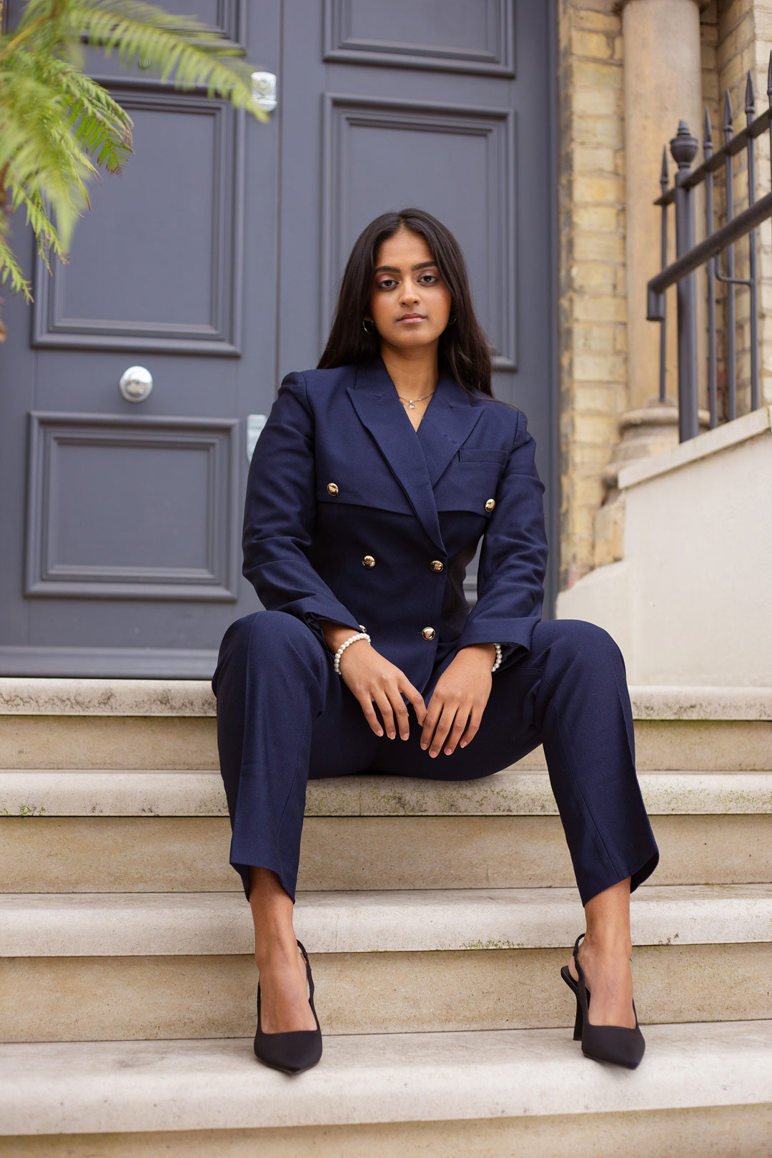 Meliora Magna Double Breasted Navy Trouser Suit - Elegant women's clothing.