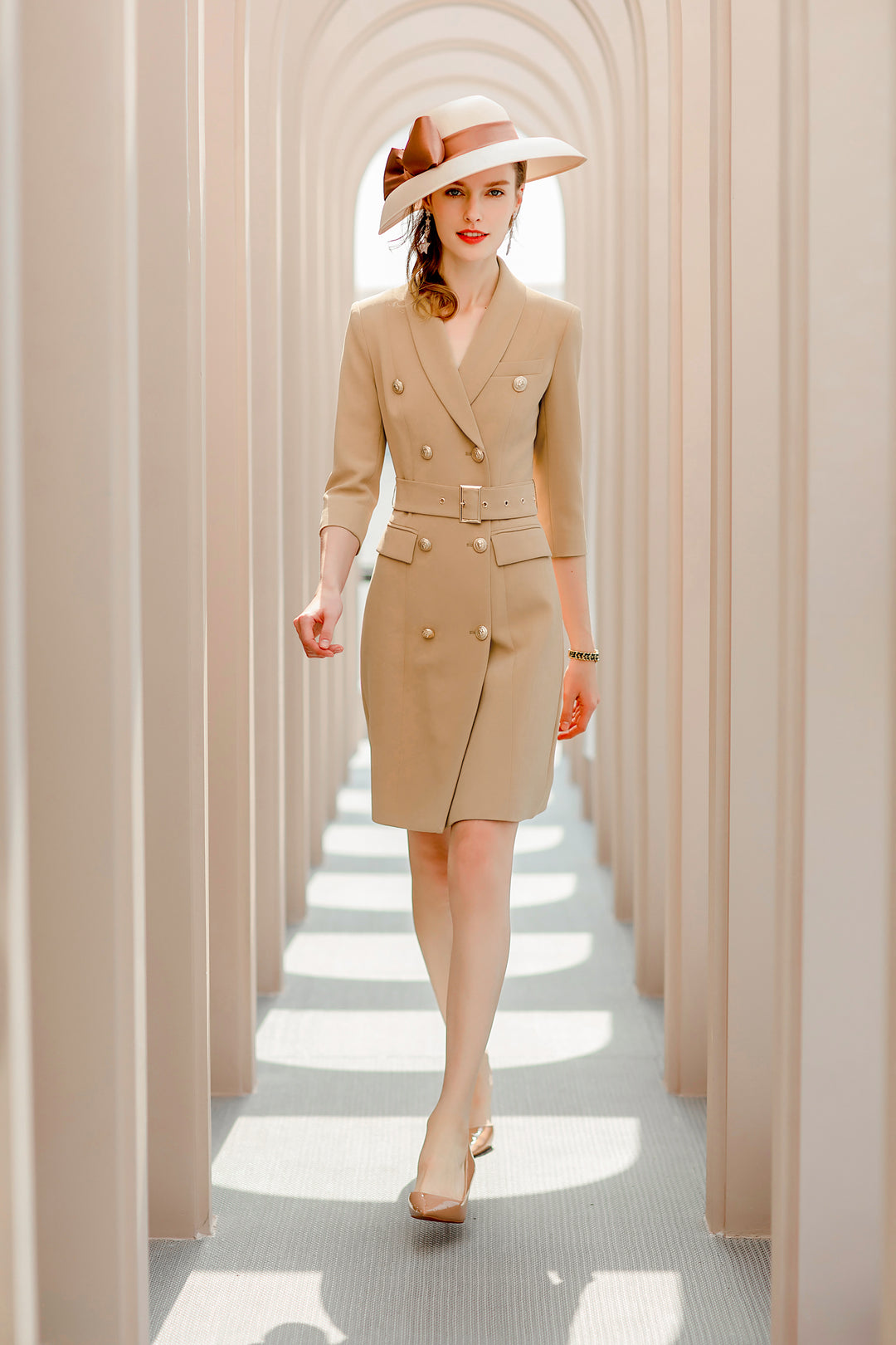 Meliora Half Sleeve Caramel Blazer Dress