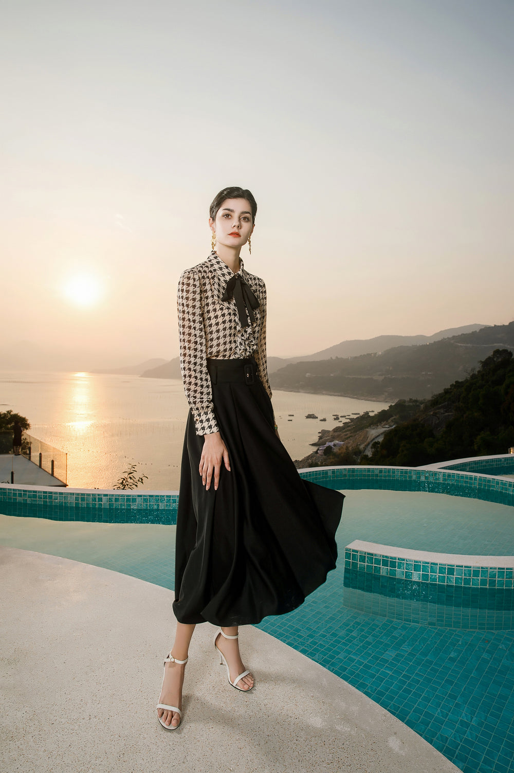 Meliora Houndstooth Bow Blouse - Elegant womens clothing
