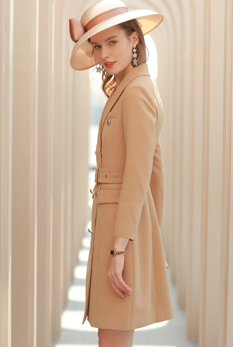 Meliora Long Sleeve Caramel Blazer Dress