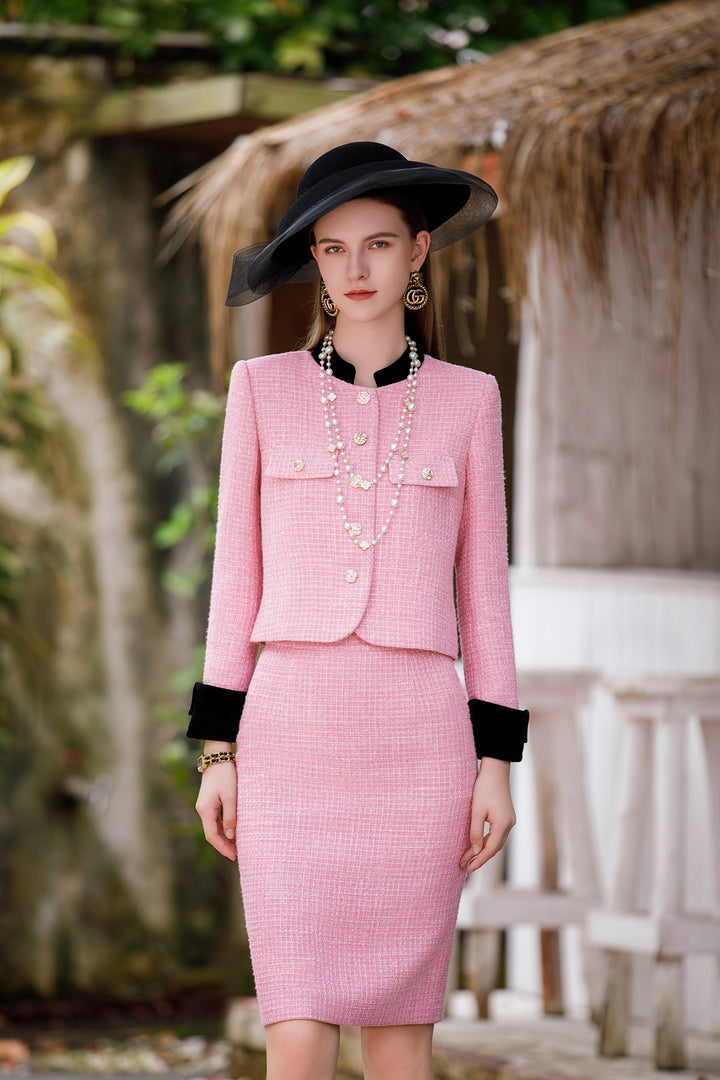 Meliora Elizabeth Pink Tweed Skirt Suit