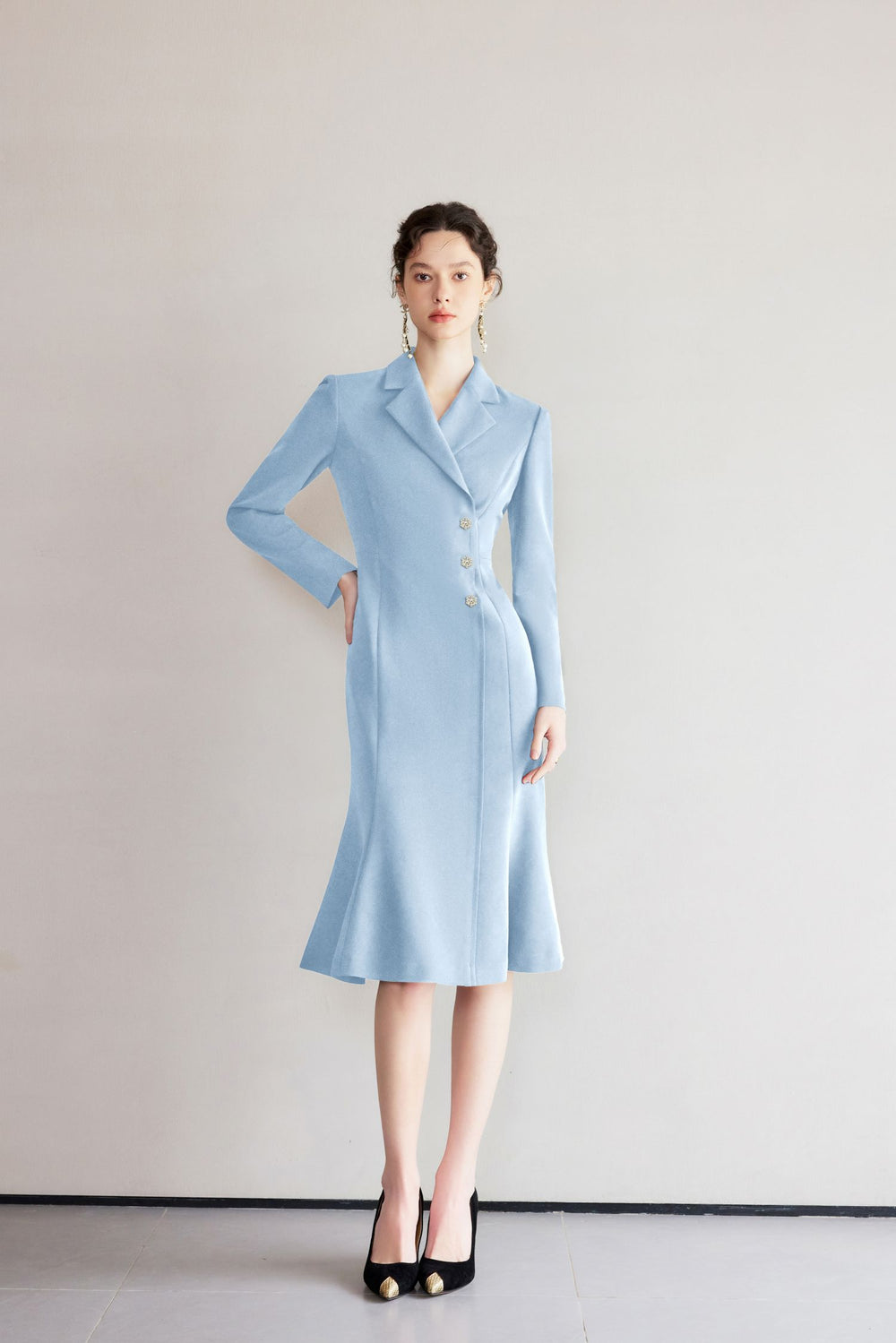 Meliora Sculpté Sky Blue Dress, elegant women’s luxury fashion