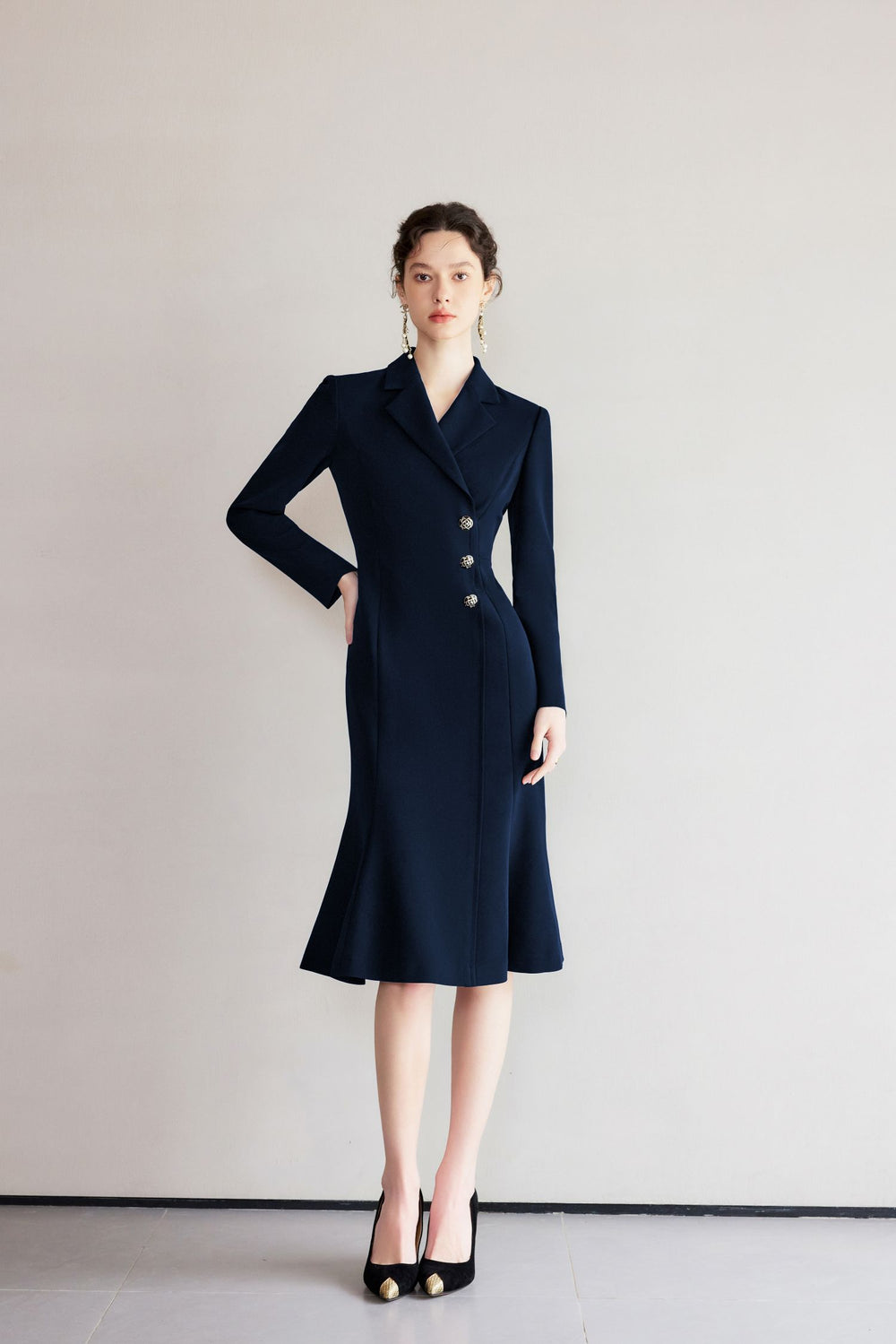 Meliora Sculpté Navy Blue Dress -  elegant women’s luxury fashion