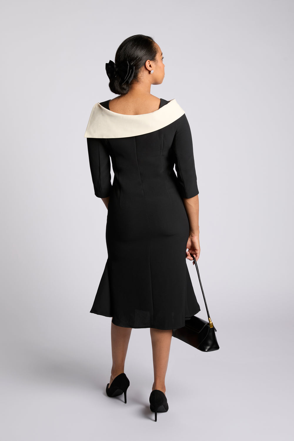 Meliora Epaule  Black and Cream White Dress - elegant women’s luxury fashion