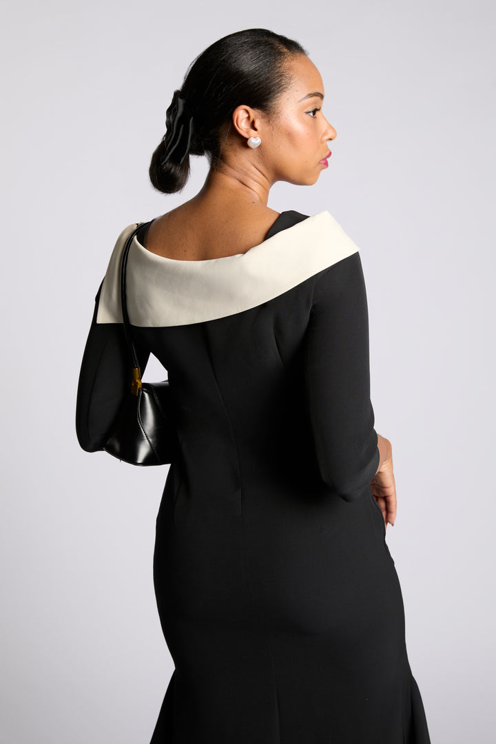 Meliora Epaule  Black and Cream White Dress