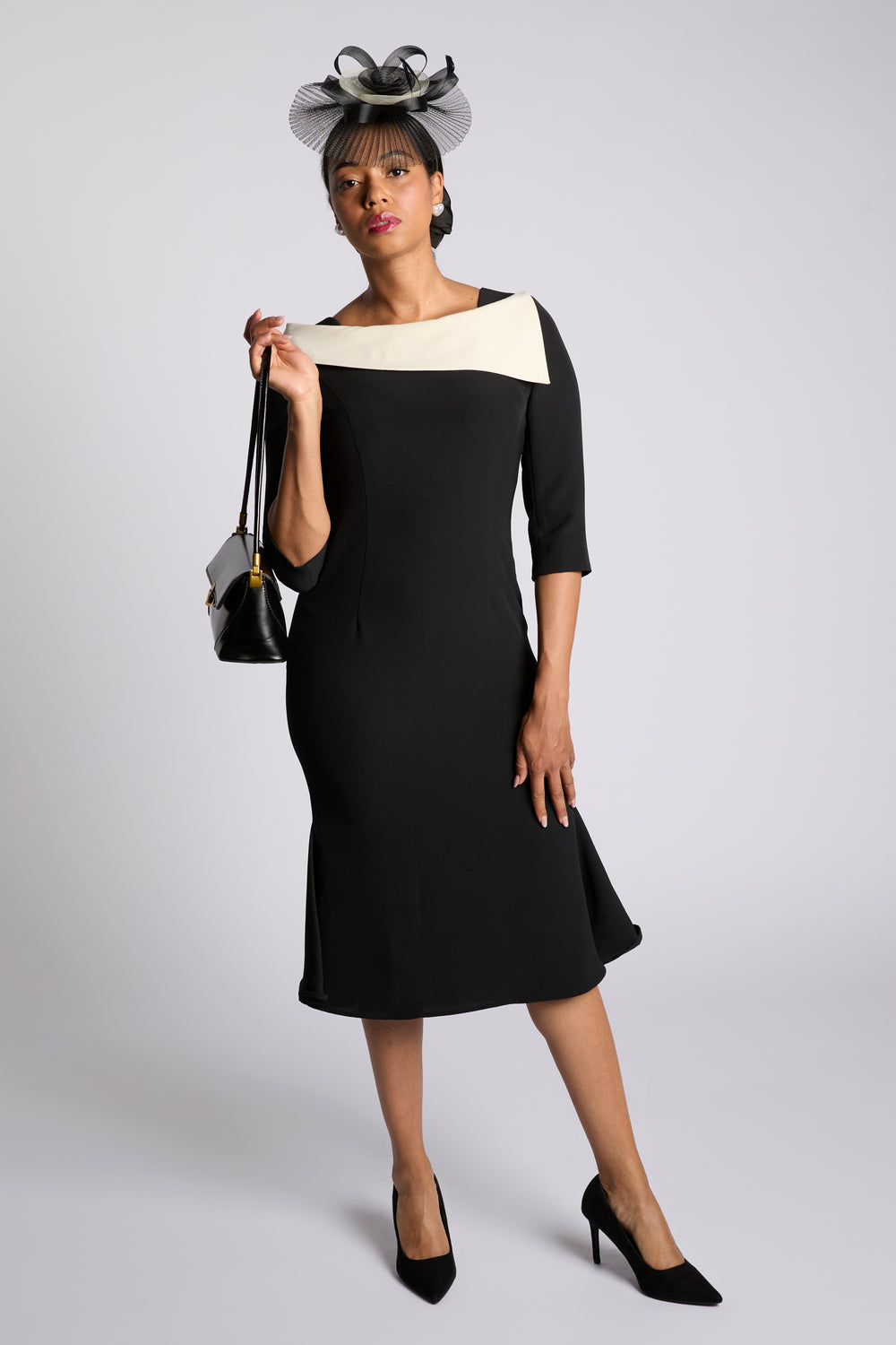 Meliora Epaule  Black and Cream White Dress - elegant women’s luxury fashion