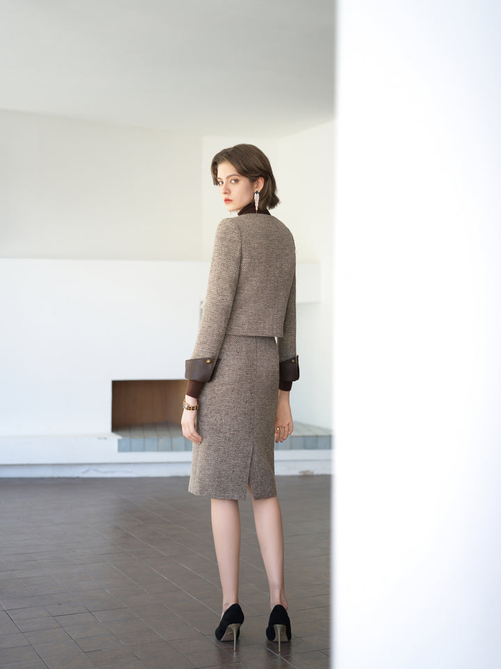 Meliora Sepia Noise Tweed Skirt Suit