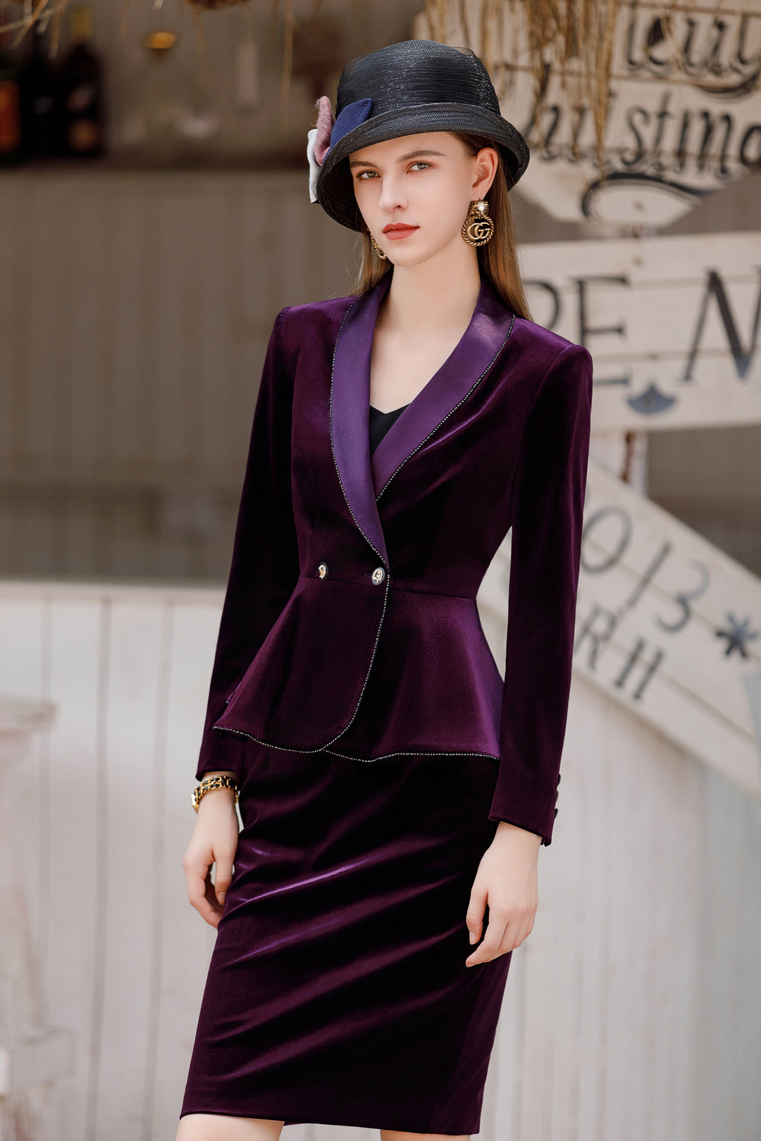 Meliora Midnight Mardi Gras Velvet Skirt Suit