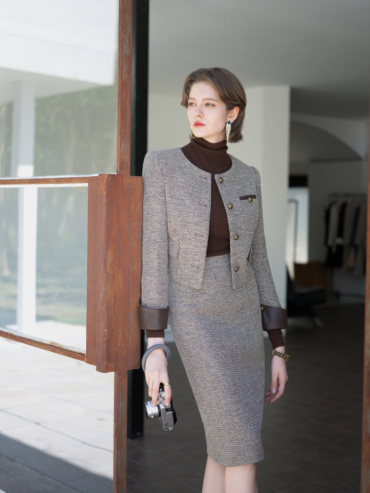 Meliora Sepia Noise Tweed Skirt Suit