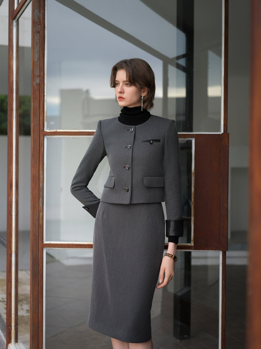 Meliora Steel Charcoal Tweed Skirt Suit