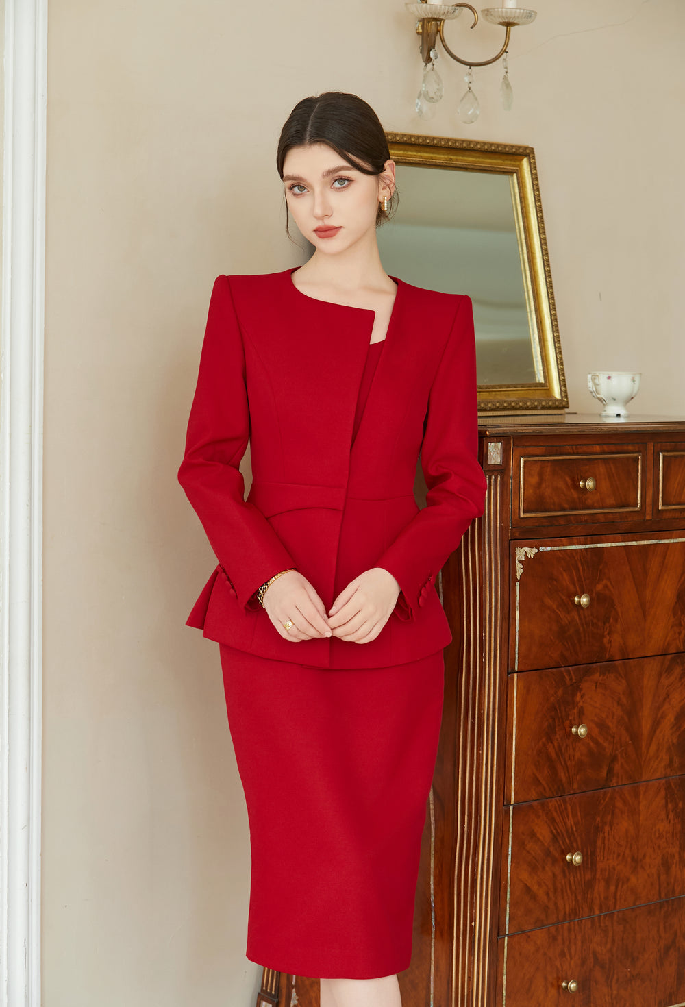 Meliora Sangria Rouge Dress Suit - elegant women’s luxury fashion