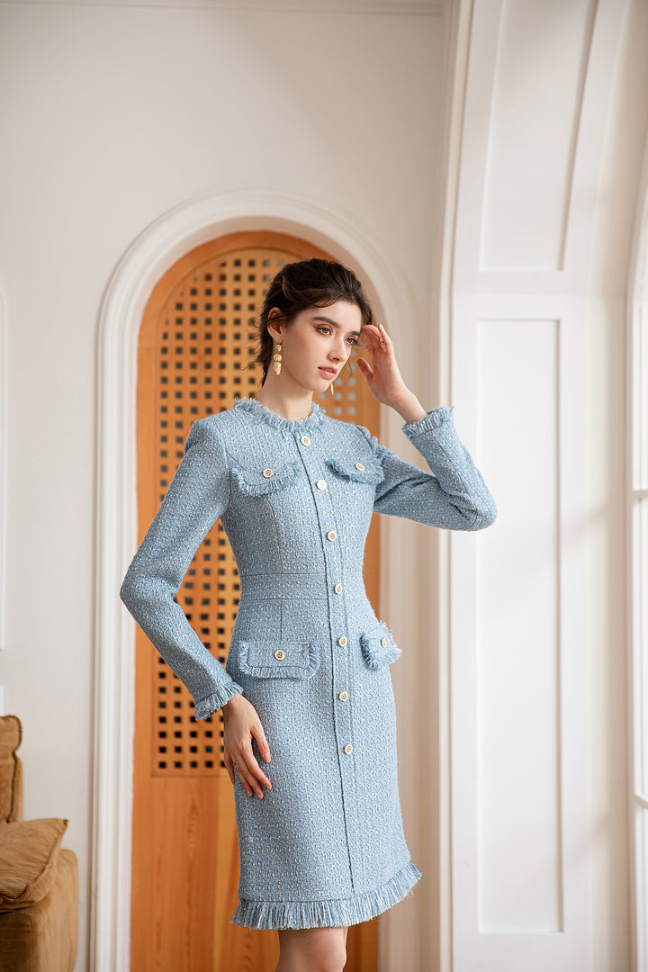 blue tweed dress Meliora Bleu Ciel Tweed Dress