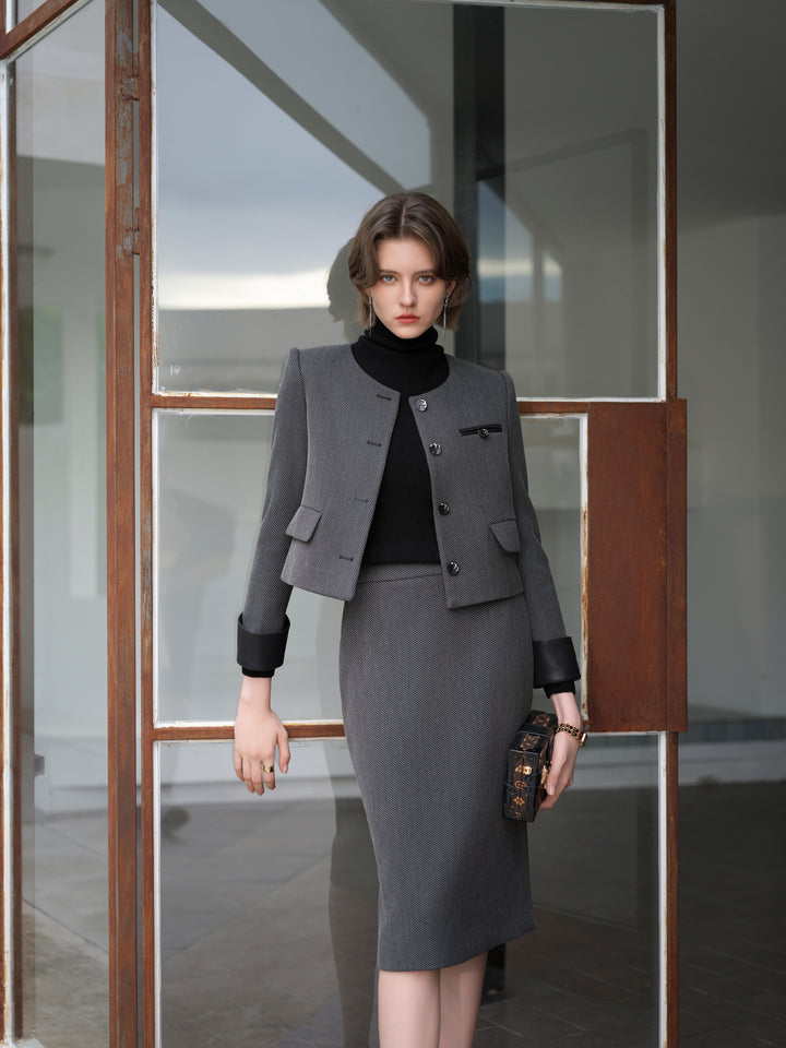 Meliora Steel Charcoal Tweed Skirt Suit