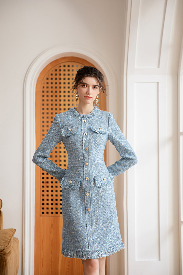 Meliora Bleu Ciel Tweed Dress