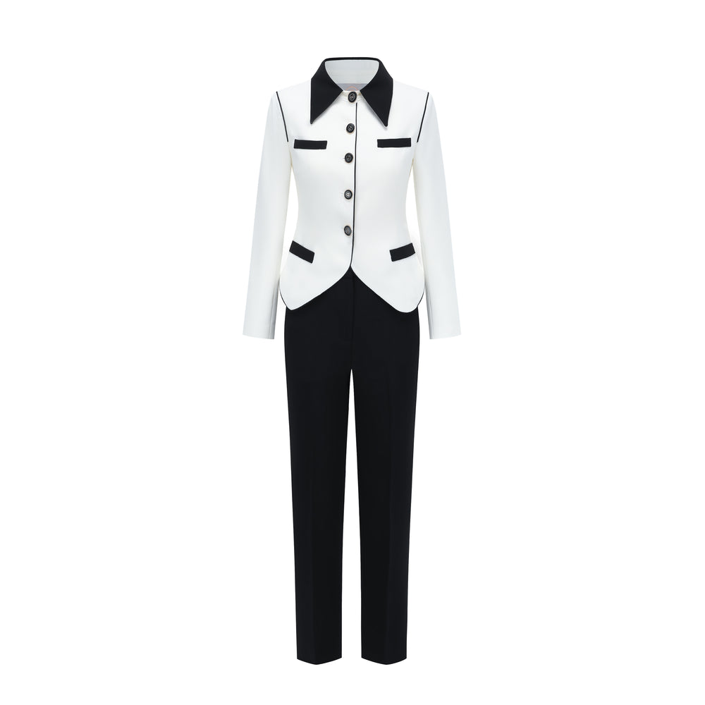 Meliora White & Black Arabesque Trouser Suit - elegant women’s luxury fashion