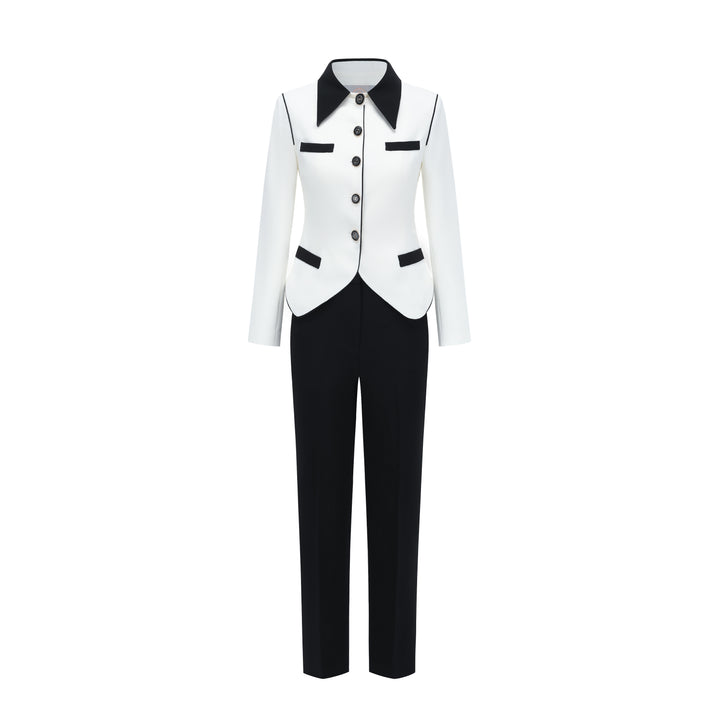 Meliora White & Black Arabesque Trouser Suit