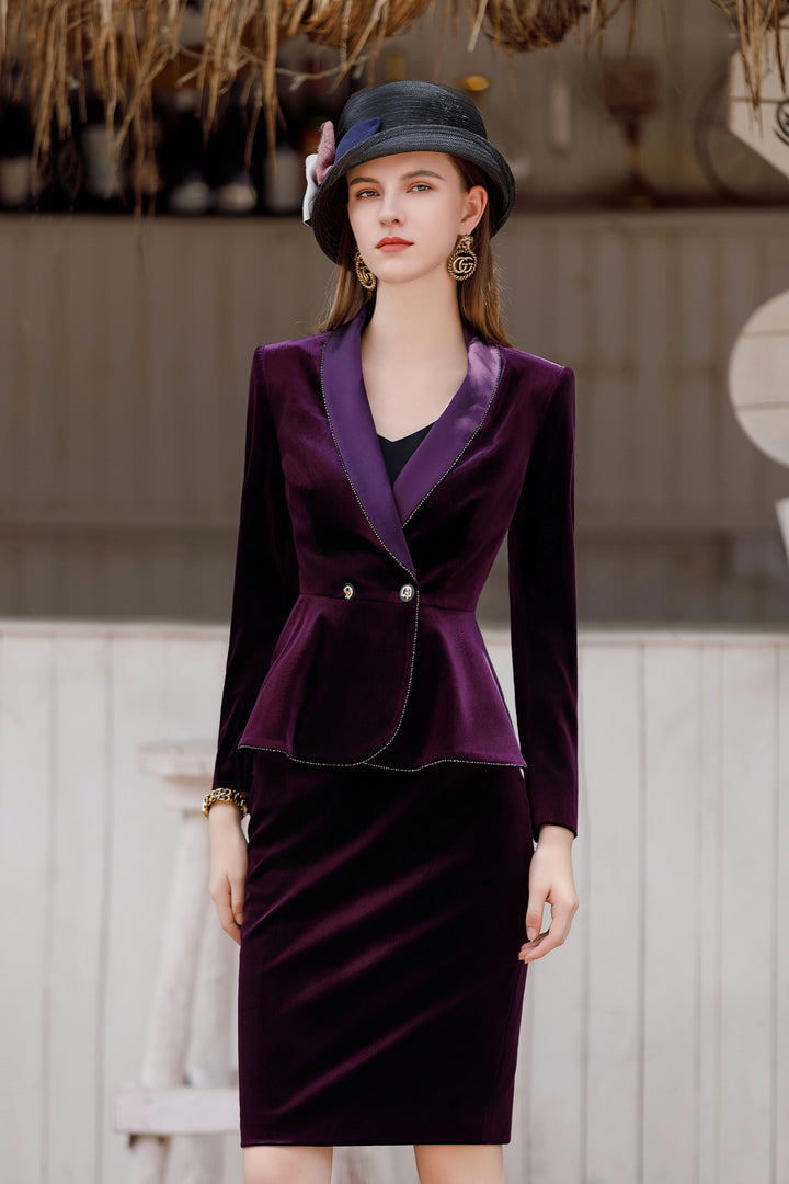 Meliora Midnight Mardi Gras Velvet Skirt Suit