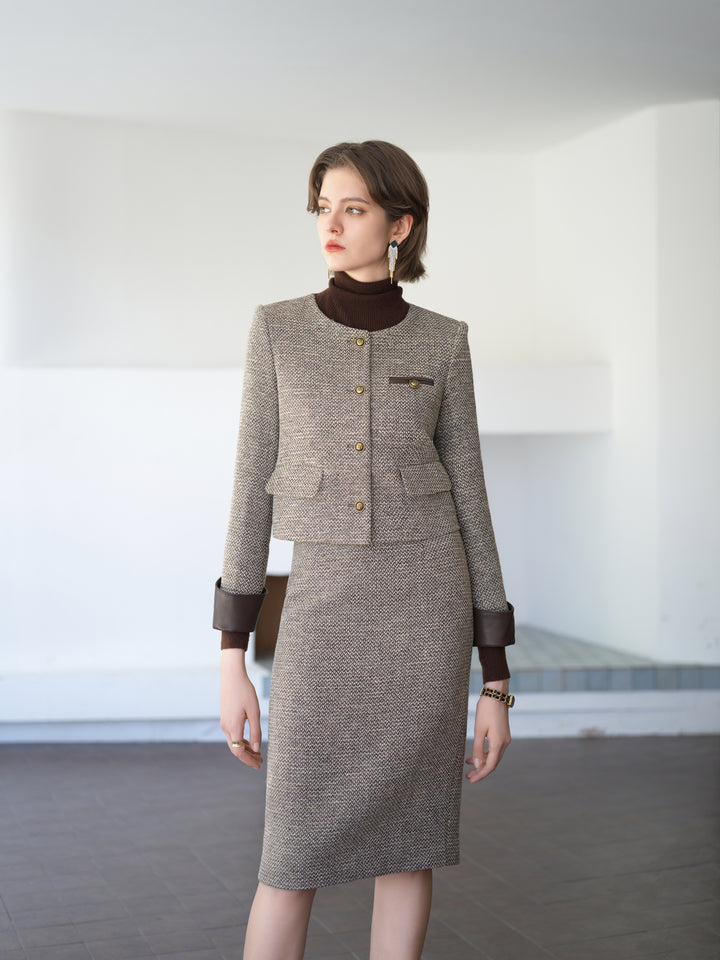 Meliora Sepia Noise Tweed Skirt Suit