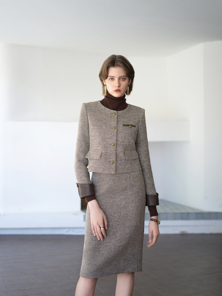 Meliora Sepia Noise Tweed Skirt Suit