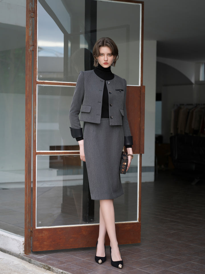 Meliora Steel Charcoal Tweed Skirt Suit