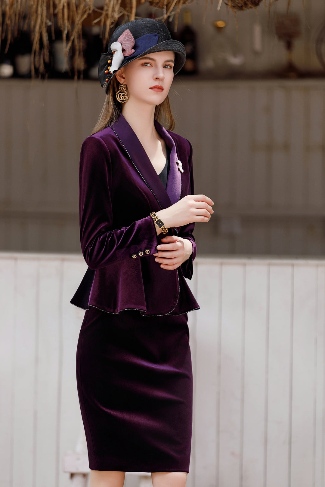 Meliora Midnight Mardi Gras Velvet Skirt Suit