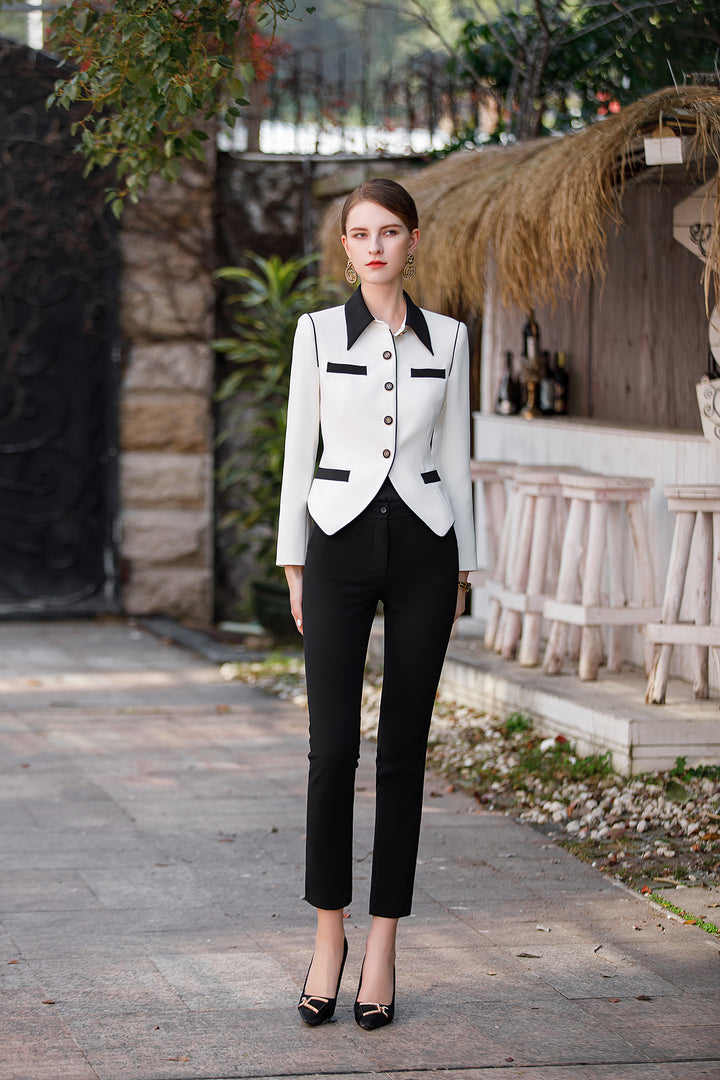 Meliora White & Black Arabesque Trouser Suit