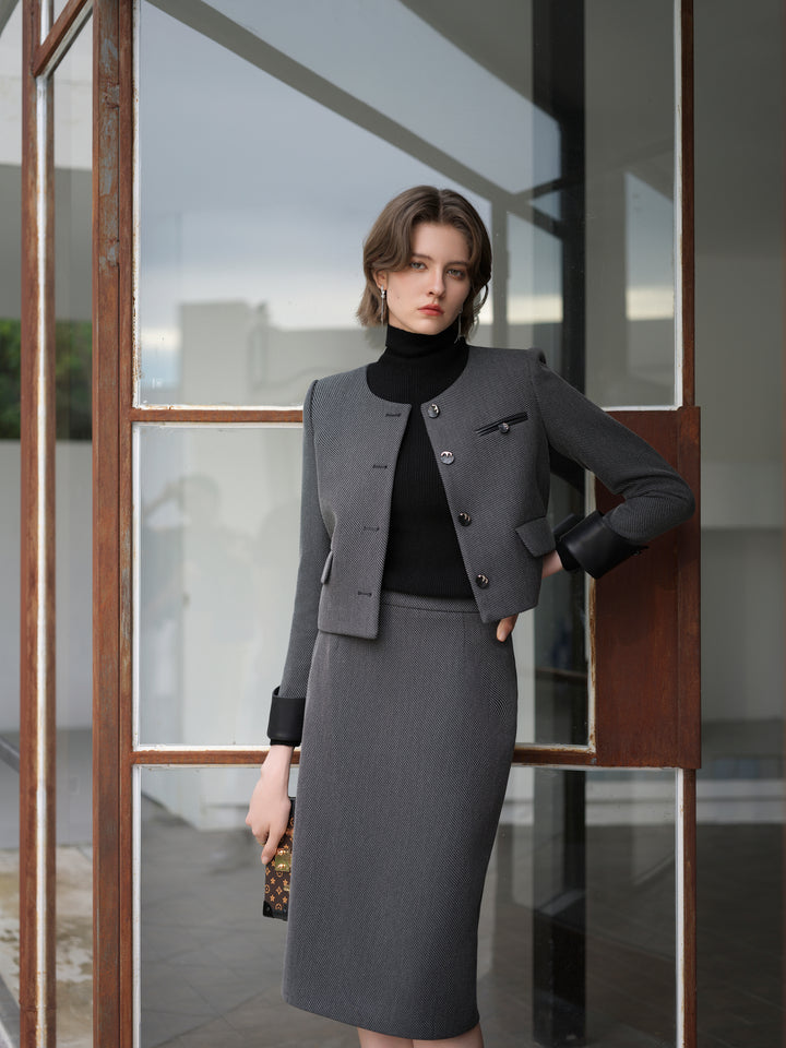 Meliora Steel Charcoal Tweed Skirt Suit