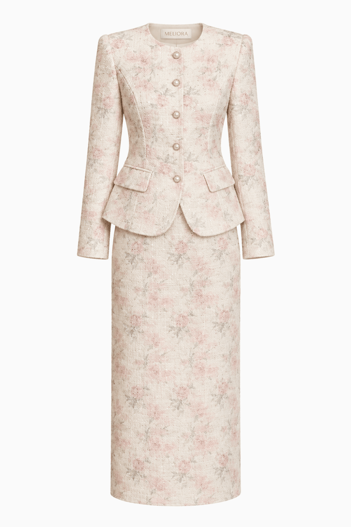 Meliora Arcana Floral Tweed Skirt Suit