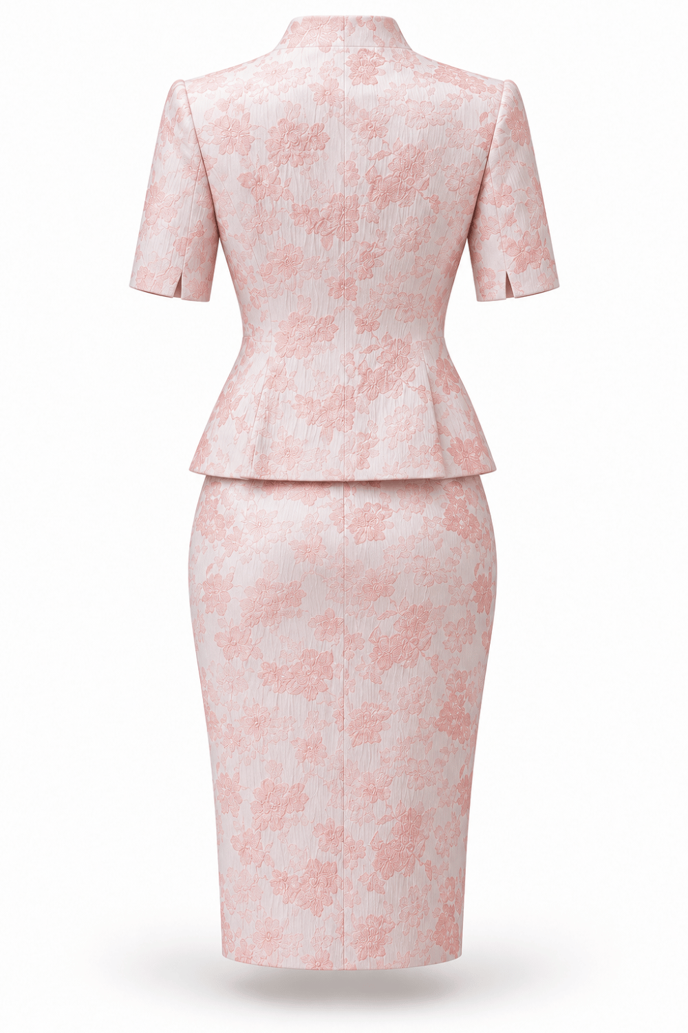 Meliora Pink Floral Print Jacquard Skirt Suit