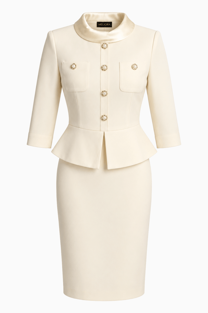 Meliora Savoir-Faire Cream Peplum Dress