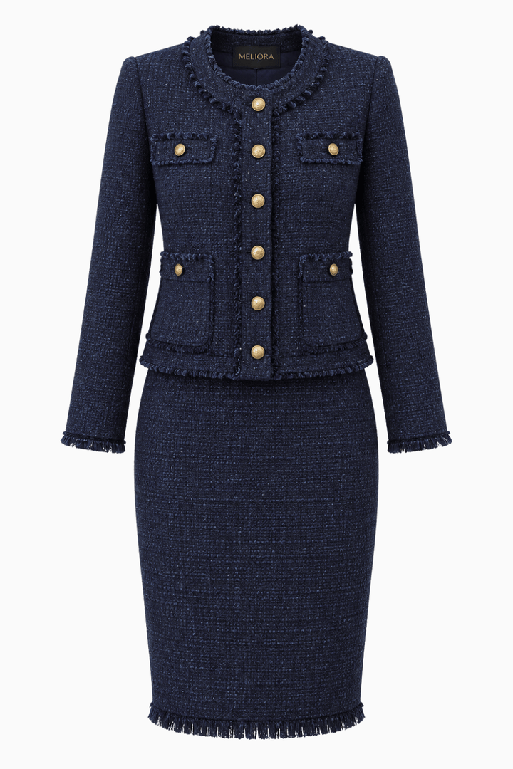 Meliora Tweed Sapphire Navy Skirt Suit