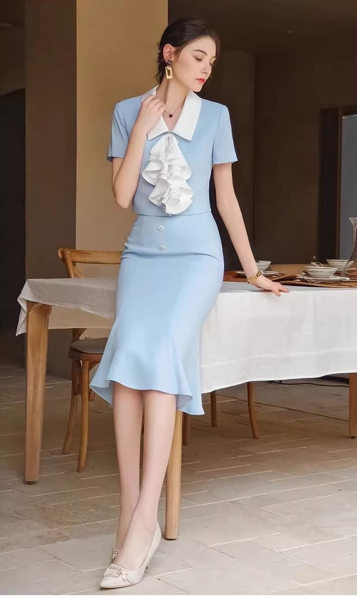 Meliora Victoria Sky Blue Skirt Suit