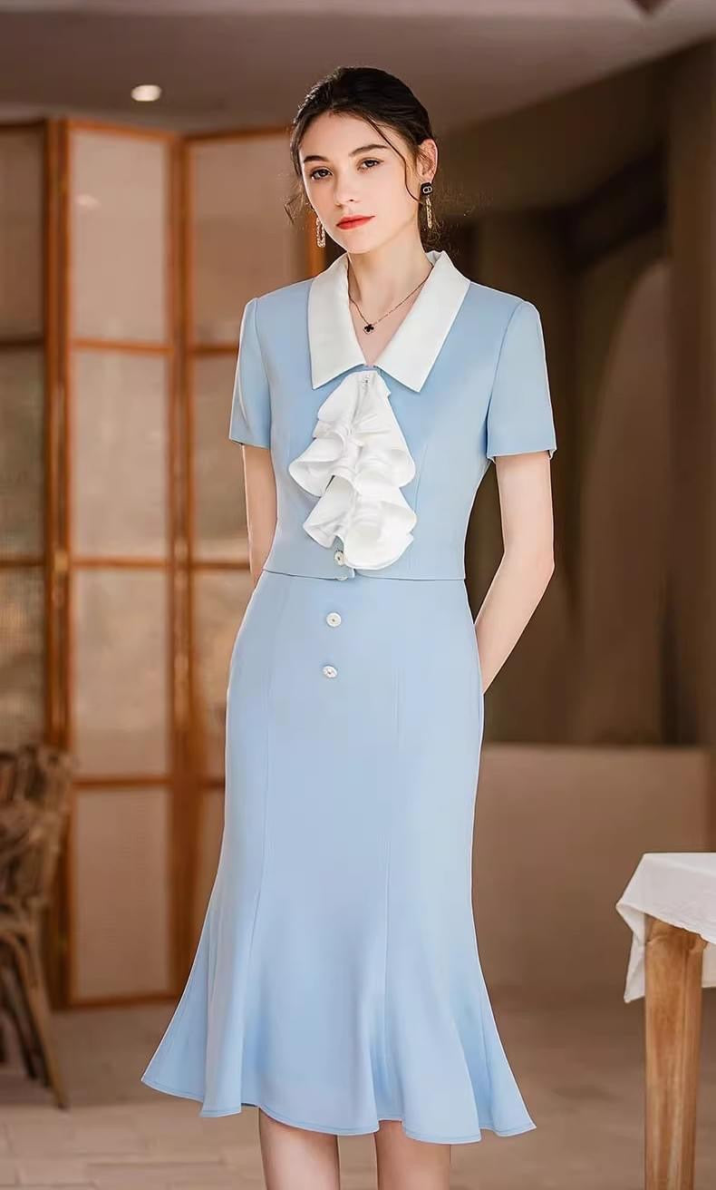 Meliora Victoria Sky Blue Skirt Suit