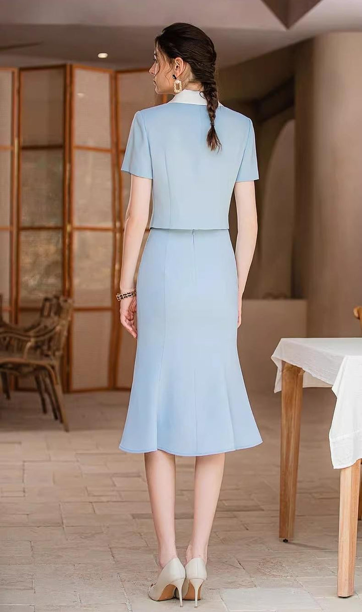 Meliora Victoria Sky Blue Skirt Suit