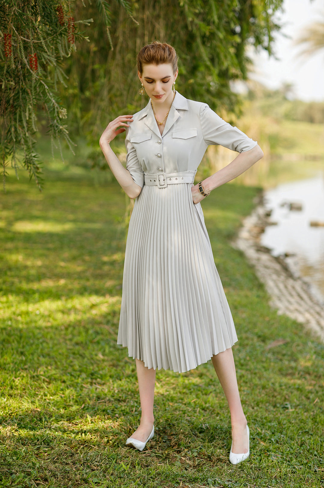 Meliora Commodore White Pleated Dress